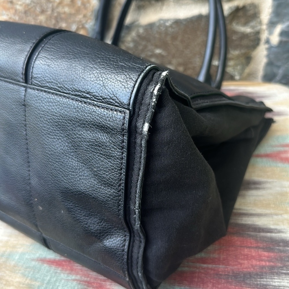 Tory Burch Ella Canvas Black Leather Tote Large Laptop Work Bag - Picture 5 of 9
